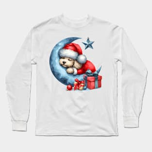 Poodle Dog On The Moon Christmas Long Sleeve T-Shirt